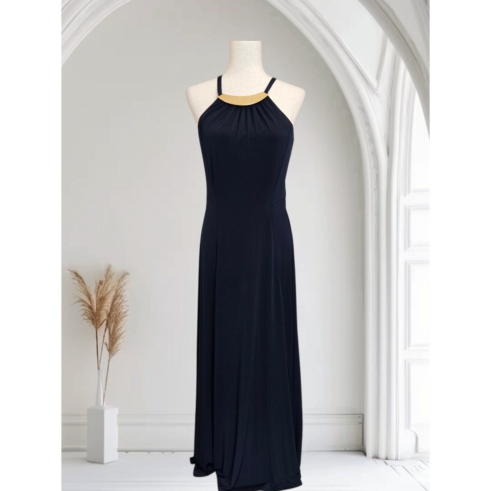 Michael Kors Halter Maxi Dress Gold Necklace Party Cocktail Womens M Prom Glamor